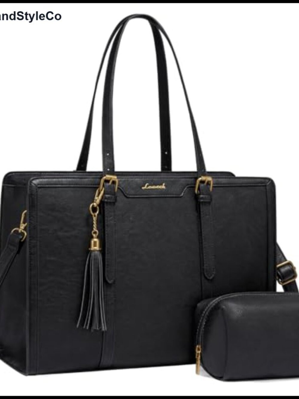 Faux Leather Laptop Tote Bag for Women with Clutch Purse 15.6 inch